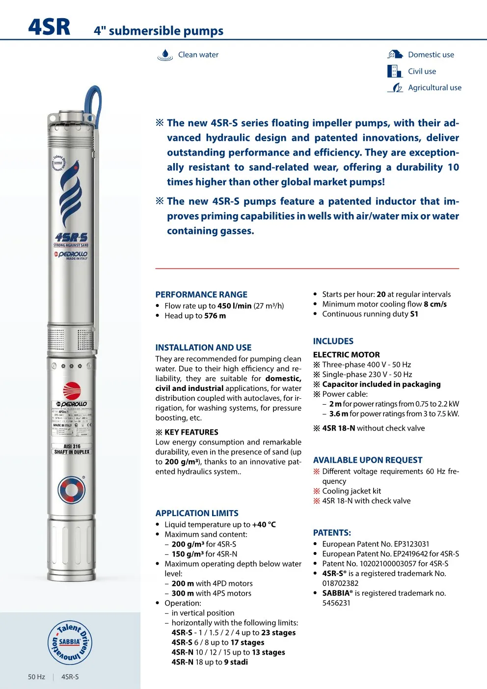 Pompa Air Industri Pedrollo 4SR 2 ~dl/2026/4/21/4sr_en_datasheet_50hz_1